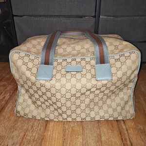 Gucci Beige and Blue Monogram Duffle Bag